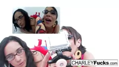 Play Brunette Lesbian Pornstars Charley Chase & Friend Go Wild with Dildo & Oral Sex